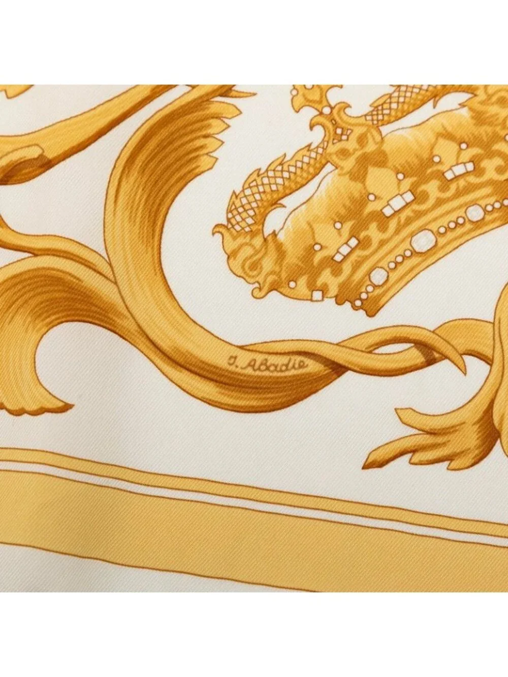 Hermes Carre 70 Couronnes Crown Scarf White Yellow Silk